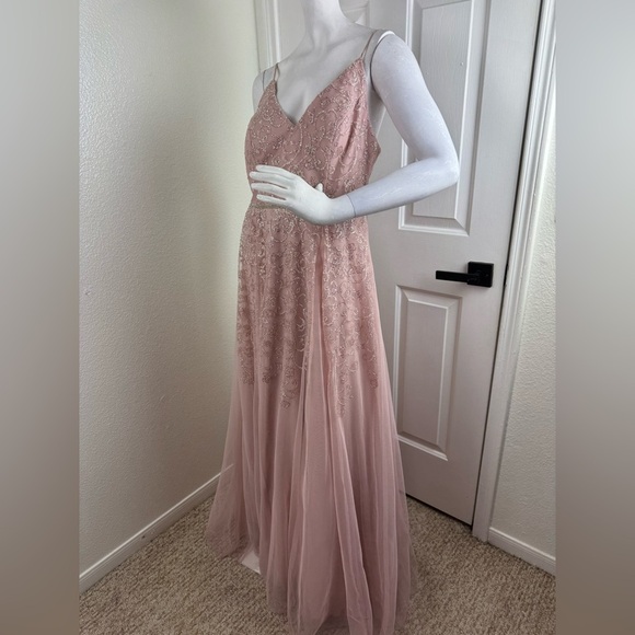 Teeze Me Juniors' Pink Glitter Beaded Mesh V-Neck Formal Dress Size 11-12 - Picture 4 of 15